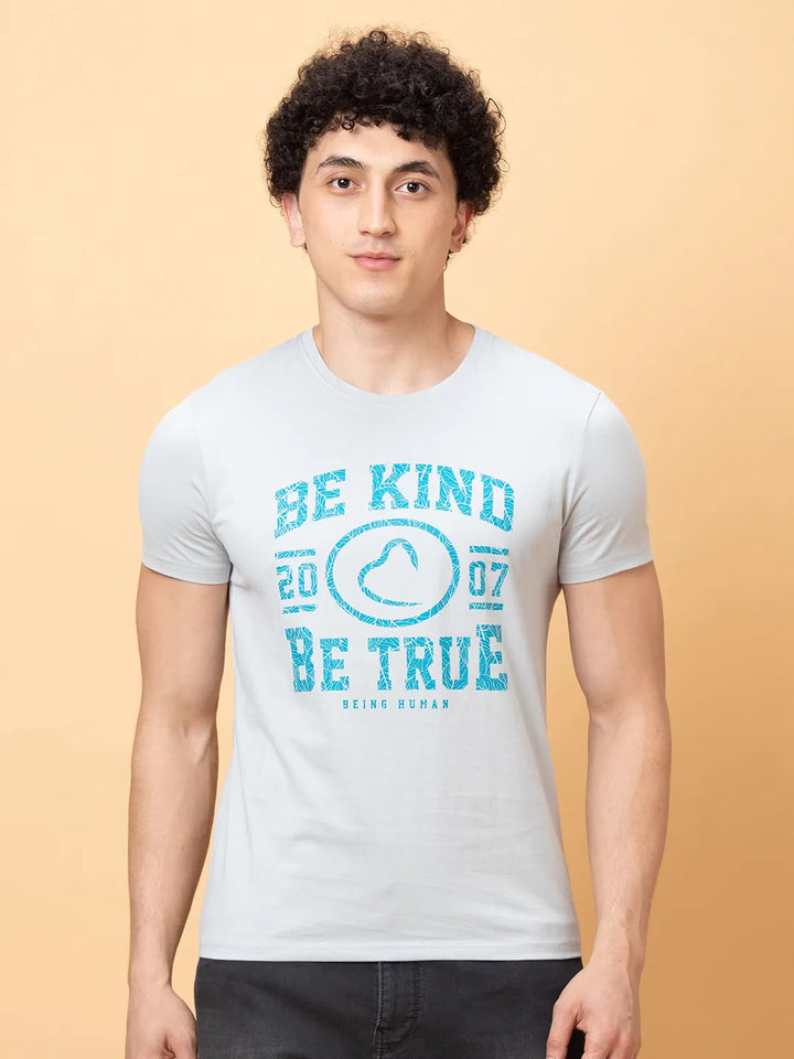 Light Grey Slim Fit Round Neck Men's T-Shirt by Being Human Clothing