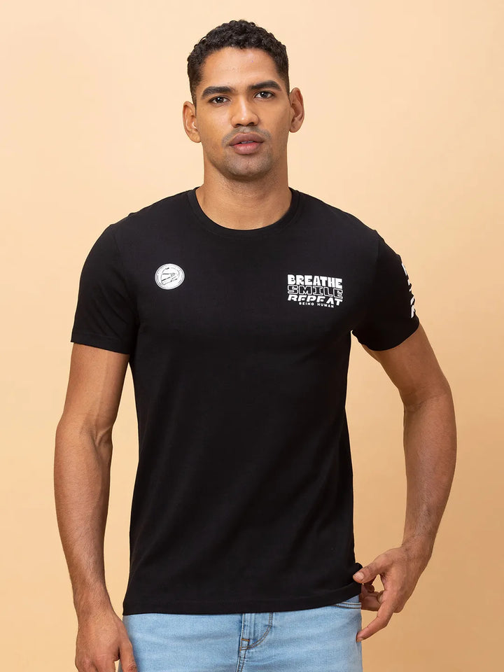 Black Slim Fit Round Neck Men's T-Shirt by Being Human Clothing