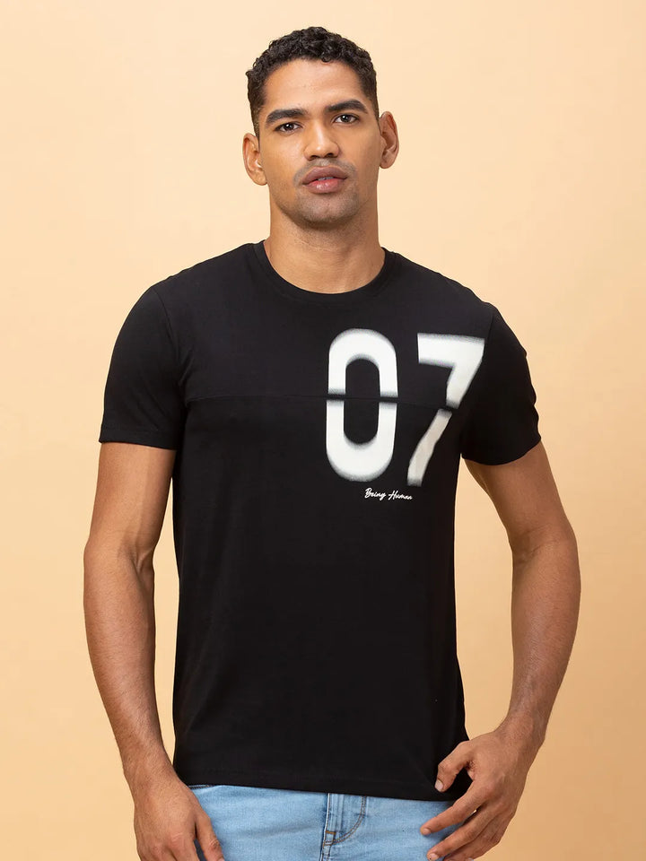 Black Slim Fit Round Neck Men's T-Shirt by Being Human Clothing