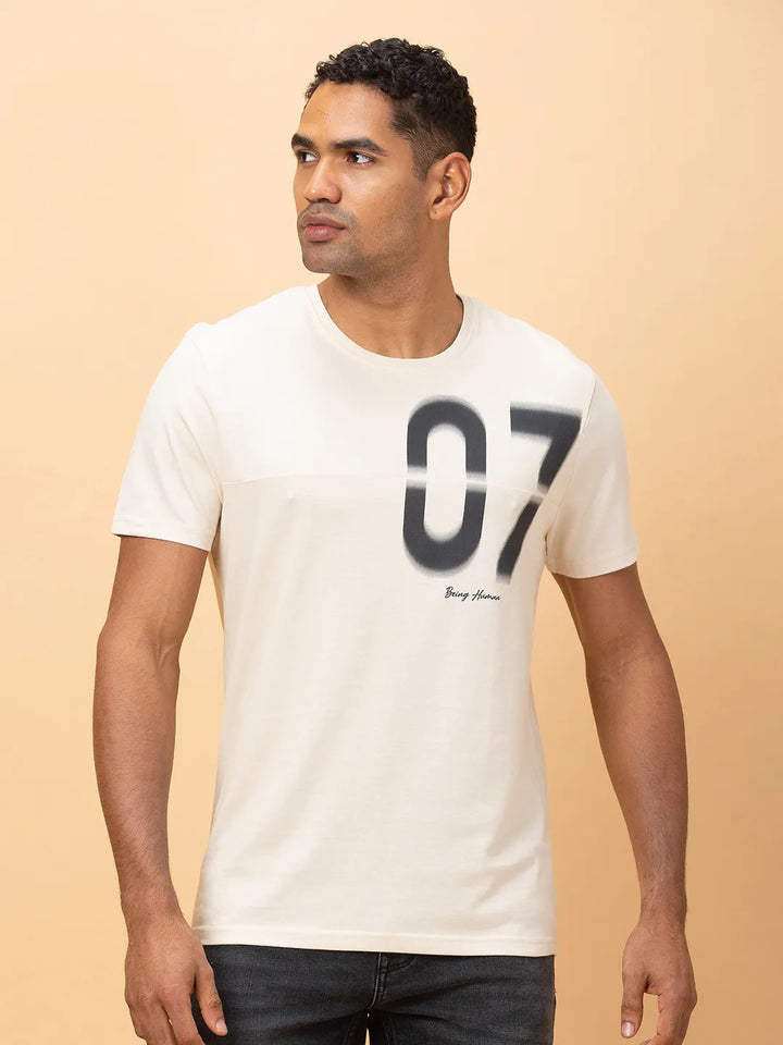 Beige Slim Fit Round Neck Men's T-Shirt by Being Human Clothing