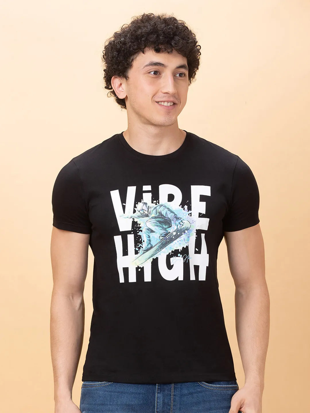 Black Slim Fit Round Neck Men's T-Shirt by Being Human Clothing