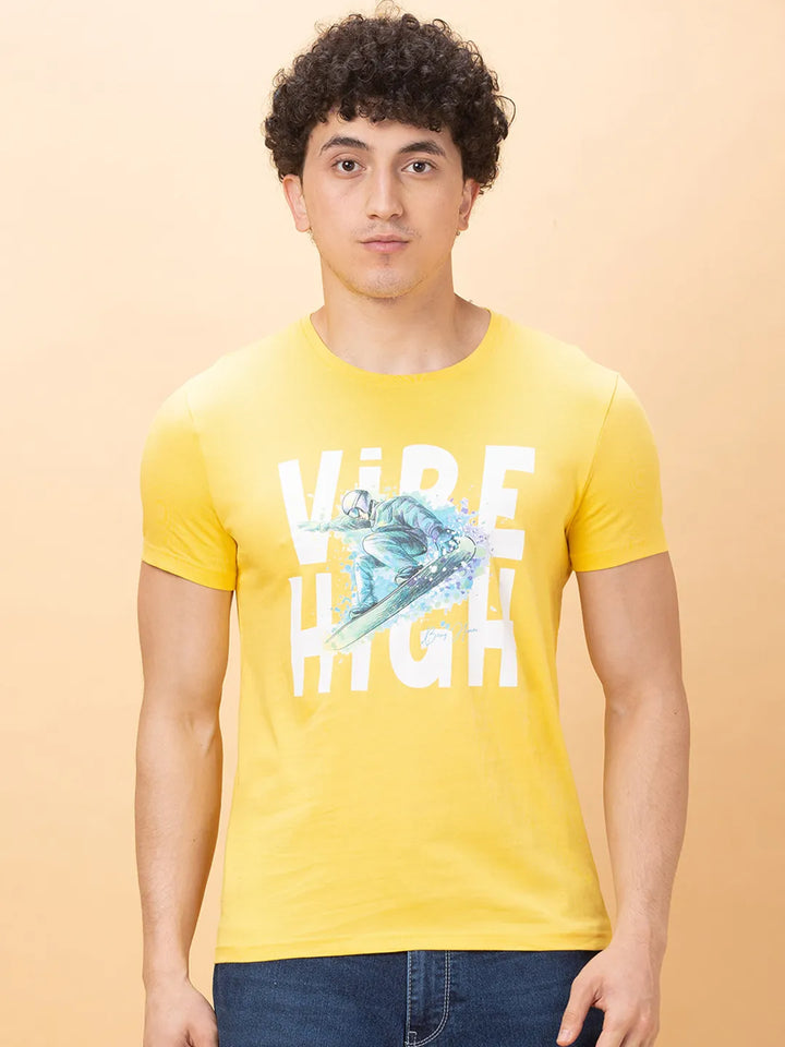 Yellow Slim Fit Round Neck Men's T-Shirt by Being Human Clothing