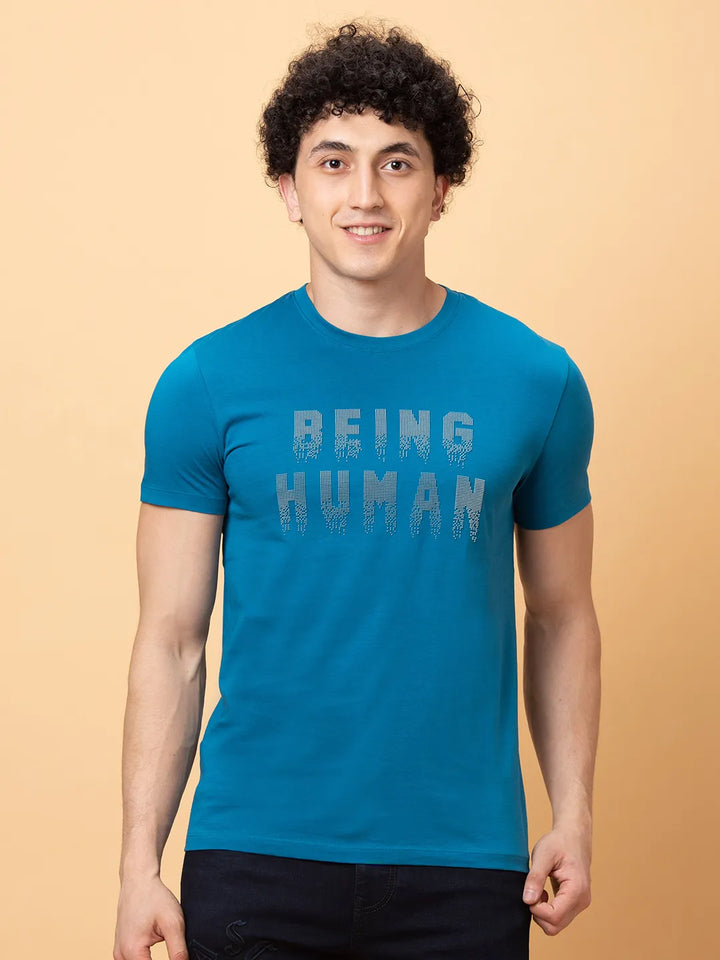Deep Teal Regular Fit Round Neck Men's T-Shirt by Being Human Clothing