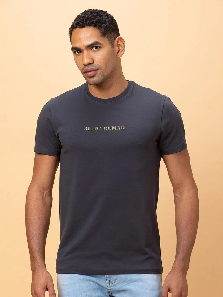 Charcoal Regular Fit Round Neck Men's T-Shirt by Being Human Clothing