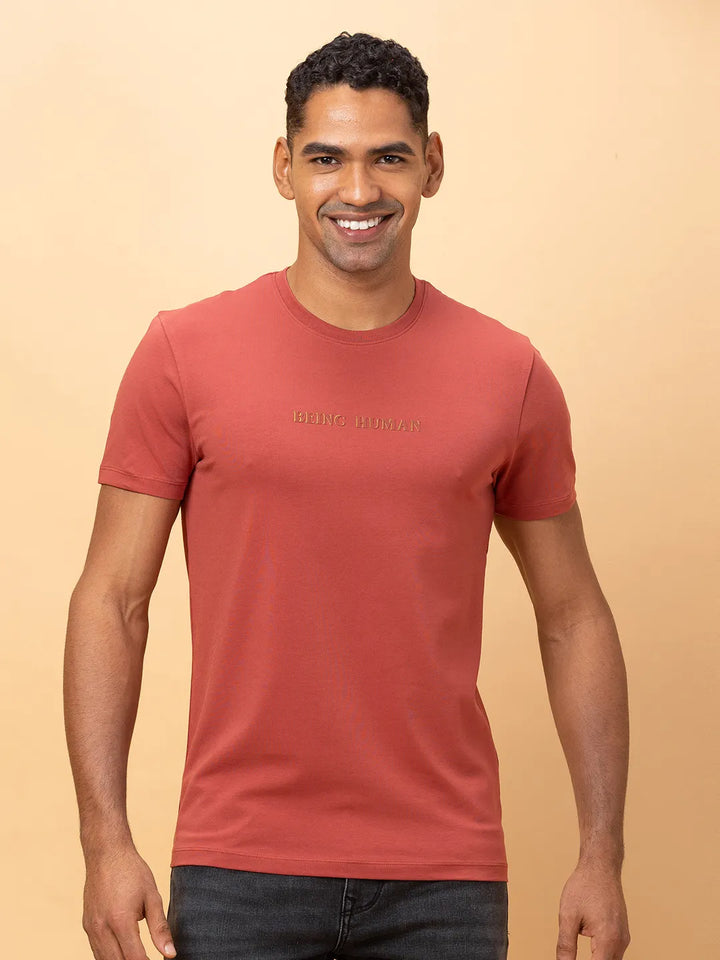 Rust Regular Fit Round Neck Men's T-Shirt by Being Human Clothing