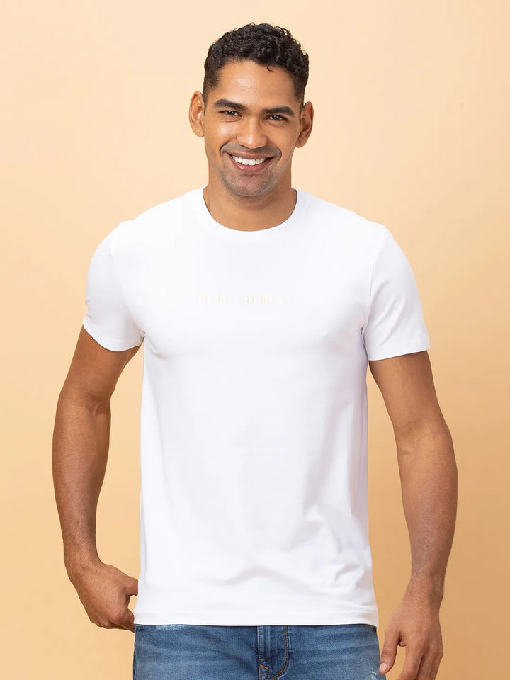 White Regular Fit Round Neck Men's T-Shirt by Being Human Clothing