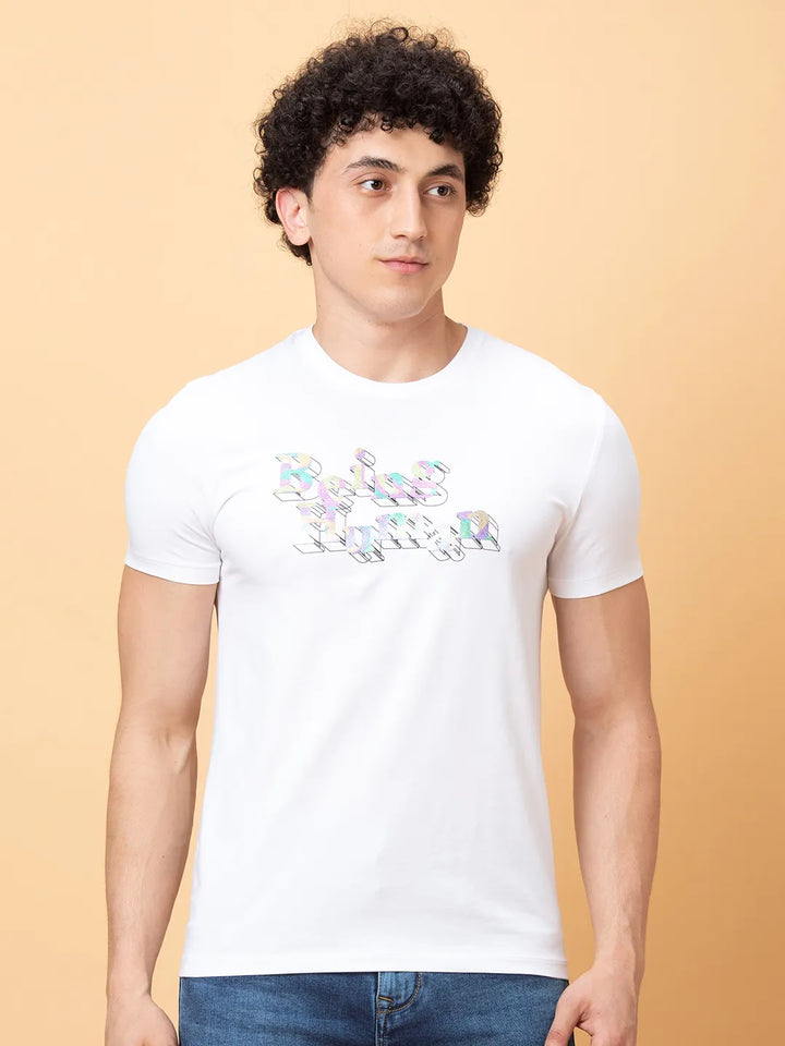 White Regular Fit Round Neck Men's T-Shirt by Being Human Clothing