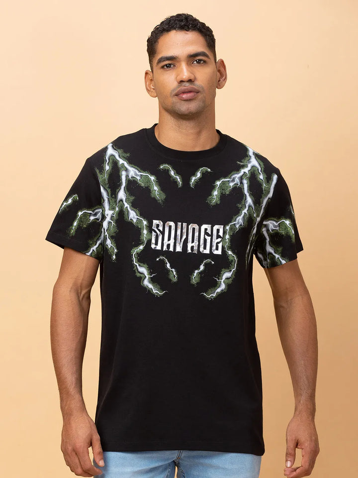 Black Regular Fit Round Neck Men's T-Shirt by Being Human Clothing