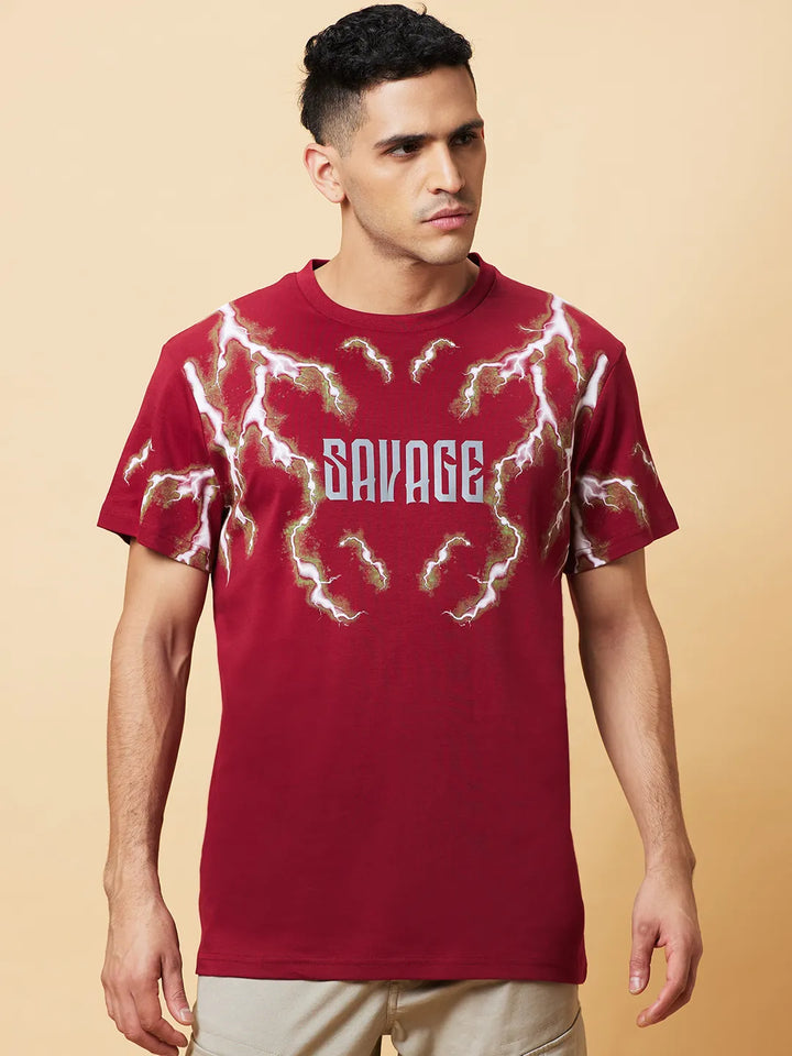 Red Regular Fit Round Neck Men's T-Shirt by Being Human Clothing