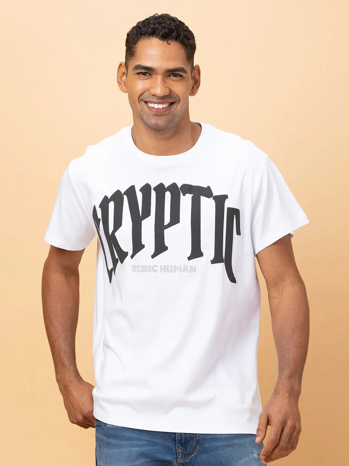 White Regular Fit Round Neck Men's T-Shirt by Being Human Clothing