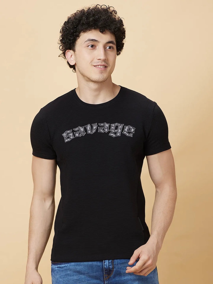 Black Regular Fit Round Neck Men's T-Shirt by Being Human Clothing