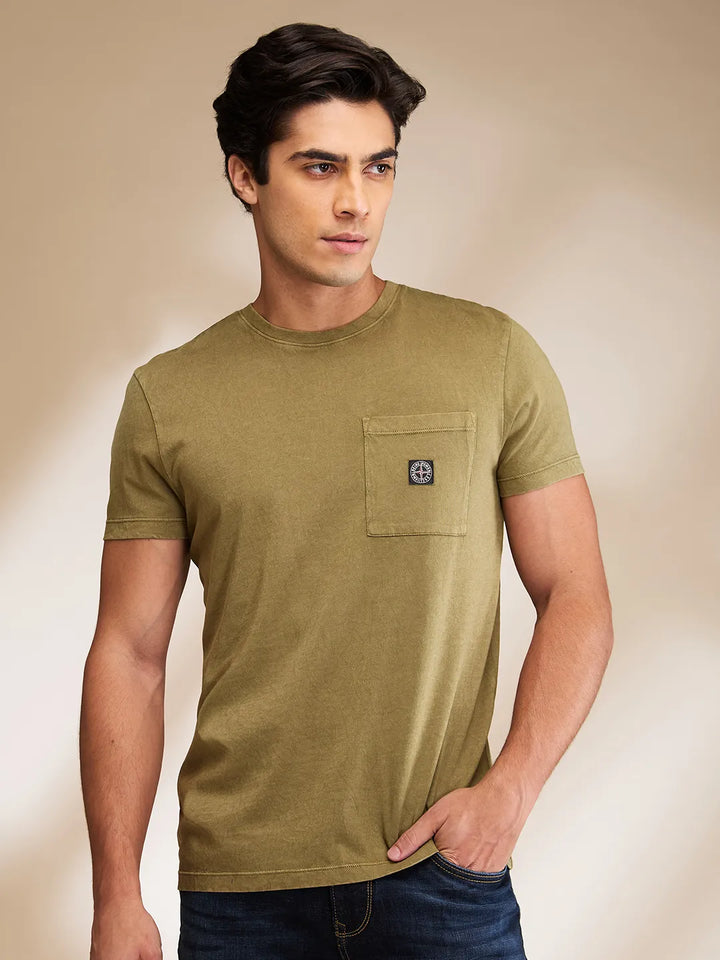 Olive Regular Fit Round Neck Men's T-Shirt by Being Human Clothing