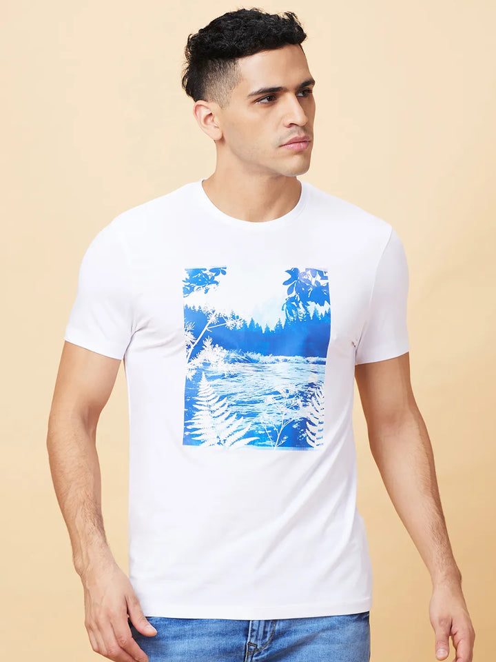 White Regular Fit Round Neck Men's T-Shirt by Being Human Clothing
