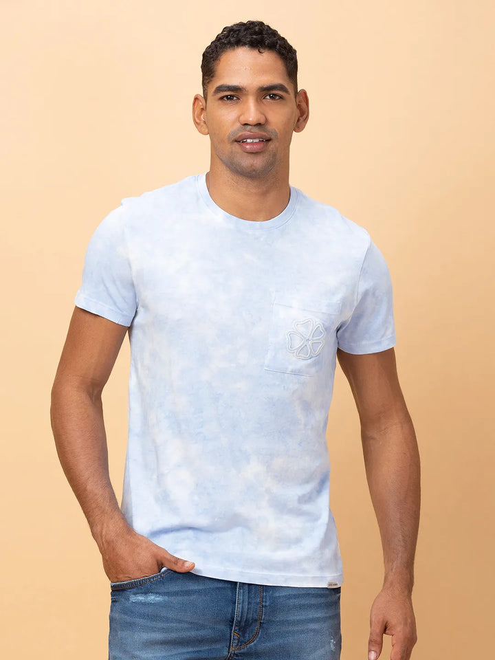 Beige & Blue Regular Fit Round Neck Men's T-Shirt by Being Human Clothing