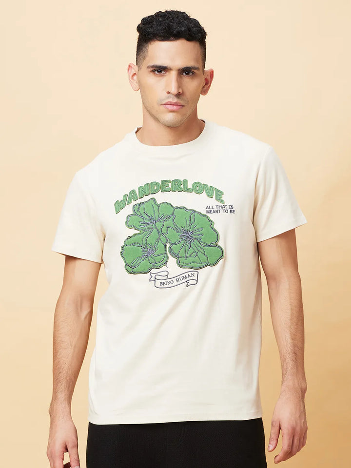 Chalk Regular Fit Round Neck Men's T-Shirt by Being Human Clothing