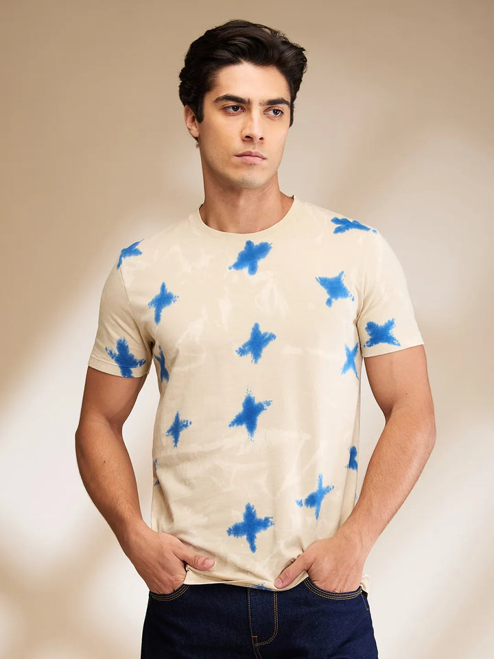 Oat Milk Regular Fit Round Neck Men's T-Shirt by Being Human Clothing