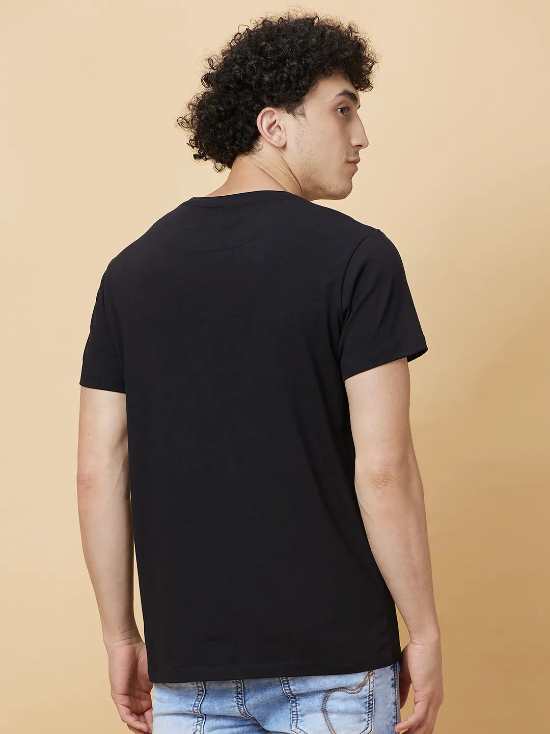 Black Regular Fit Round Neck Men's T-Shirt by Being Human Clothing