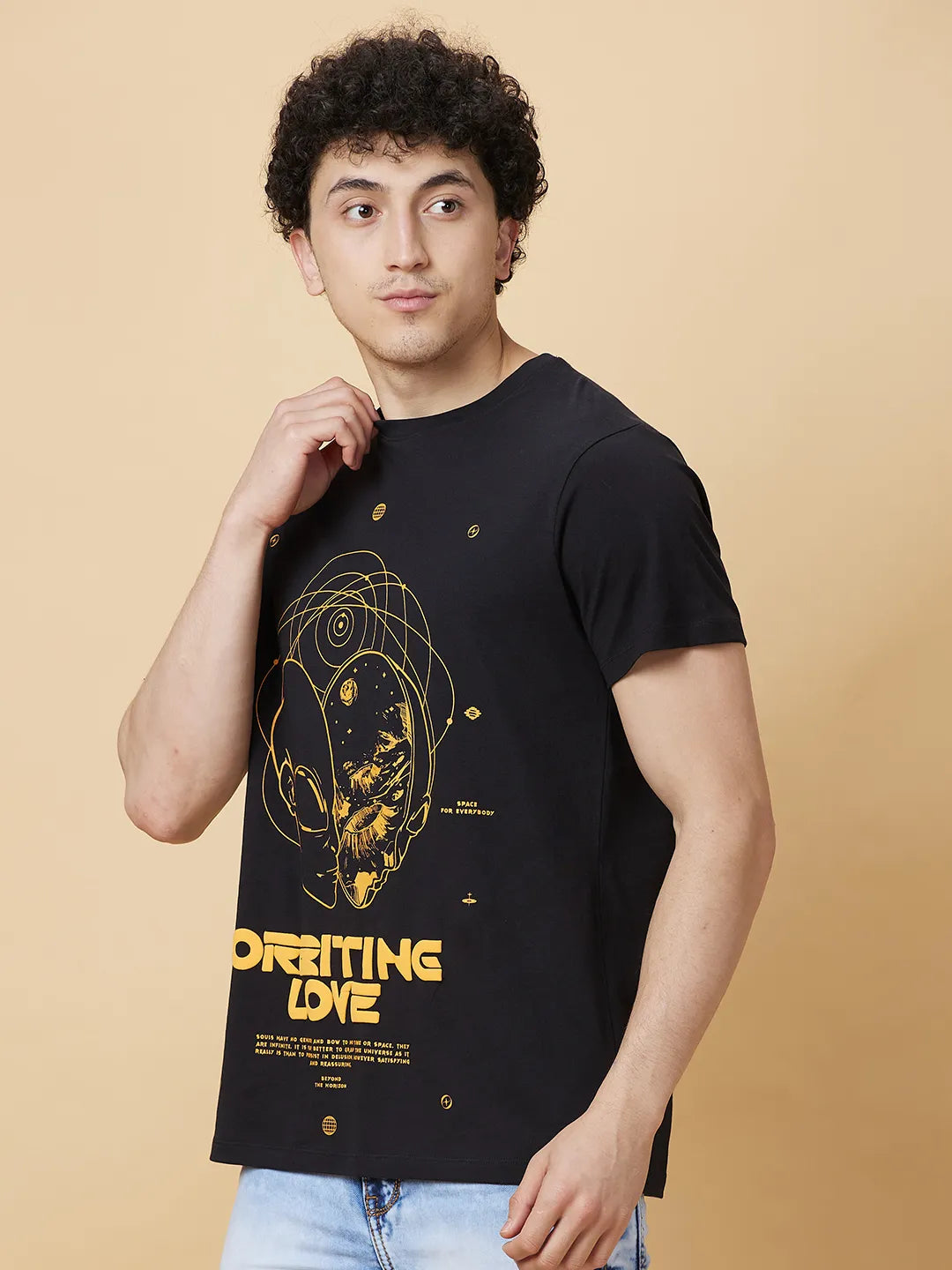 Black Regular Fit Round Neck Men's T-Shirt by Being Human Clothing
