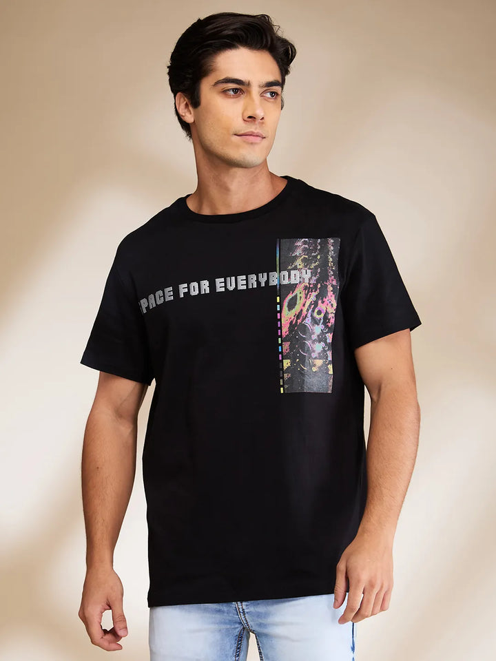 Jet Black Regular Fit Round Neck Men's T-Shirt by Being Human Clothing