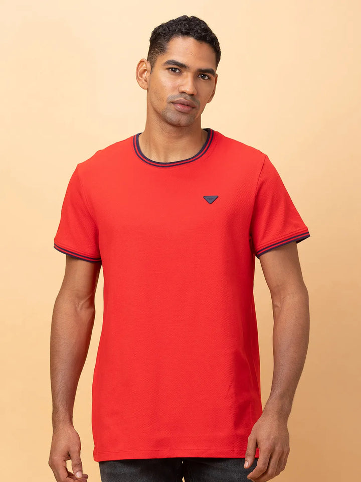 Red Regular Fit Round Neck Men's T-Shirt by Being Human Clothing