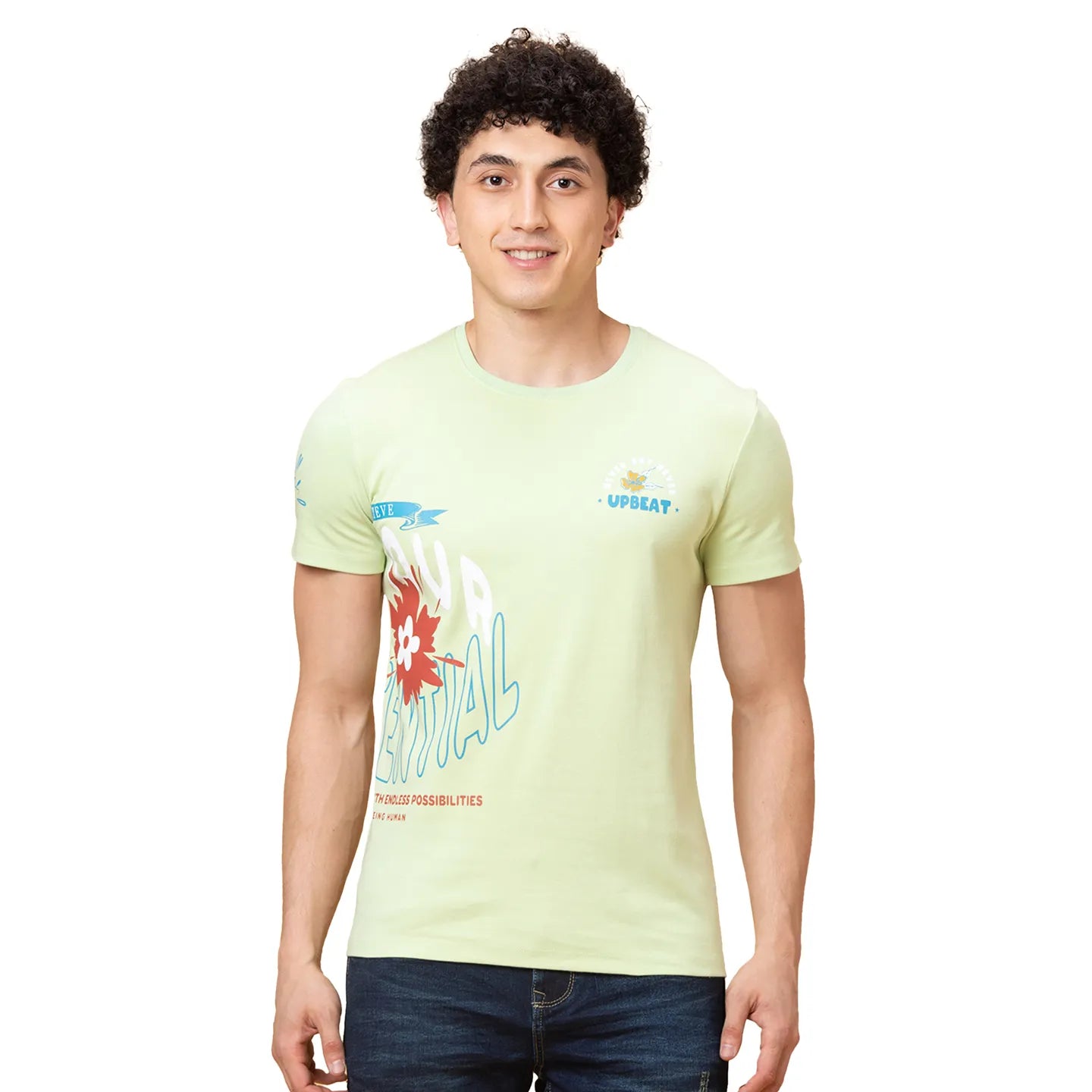 Green Slim Fit Round Neck Men's T-Shirt by Being Human Clothing