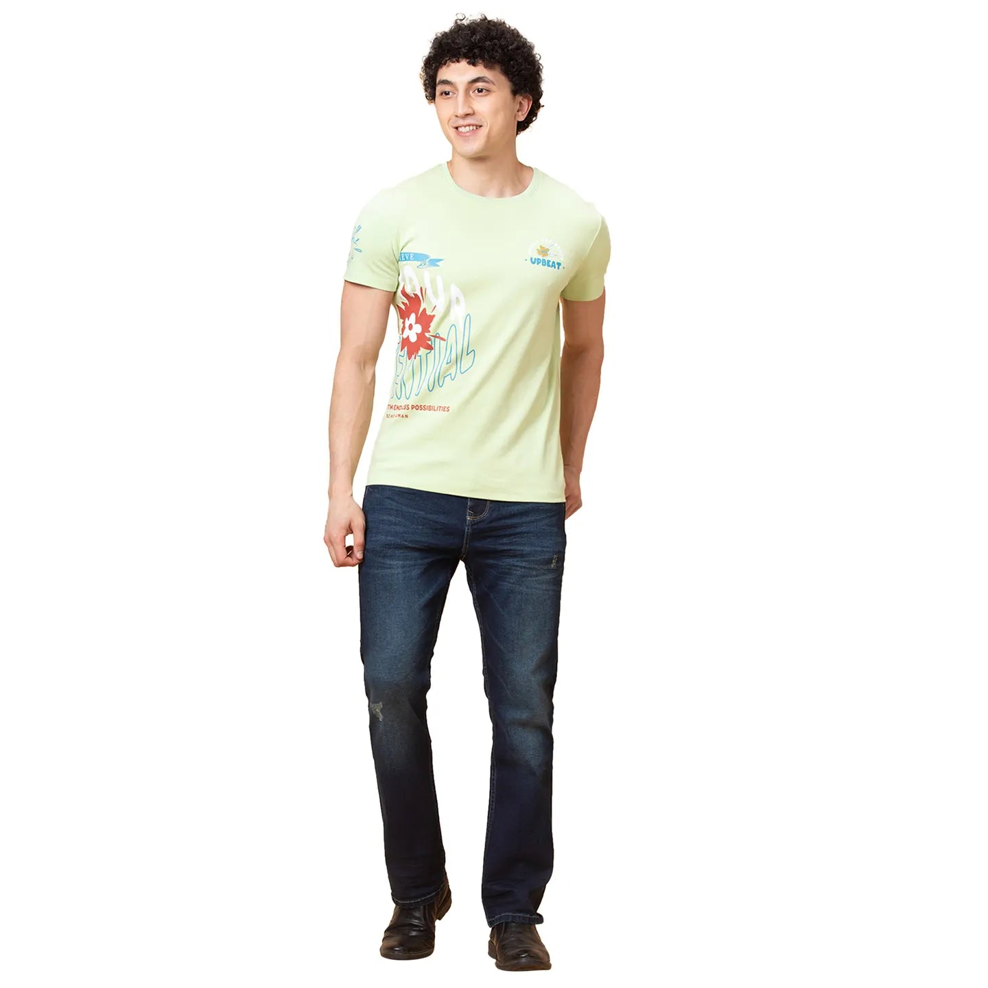 Green Slim Fit Round Neck Men's T-Shirt by Being Human Clothing