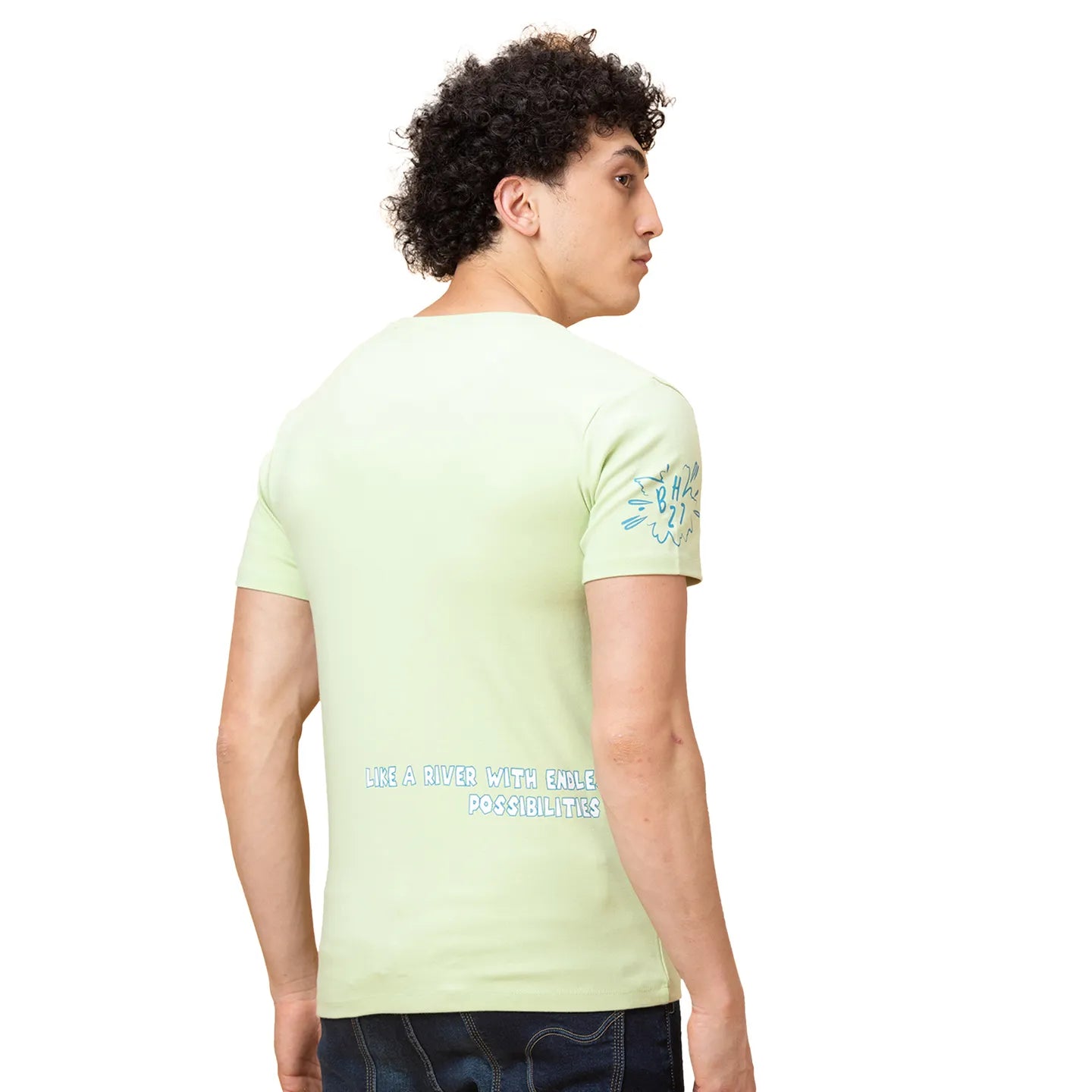 Green Slim Fit Round Neck Men's T-Shirt by Being Human Clothing