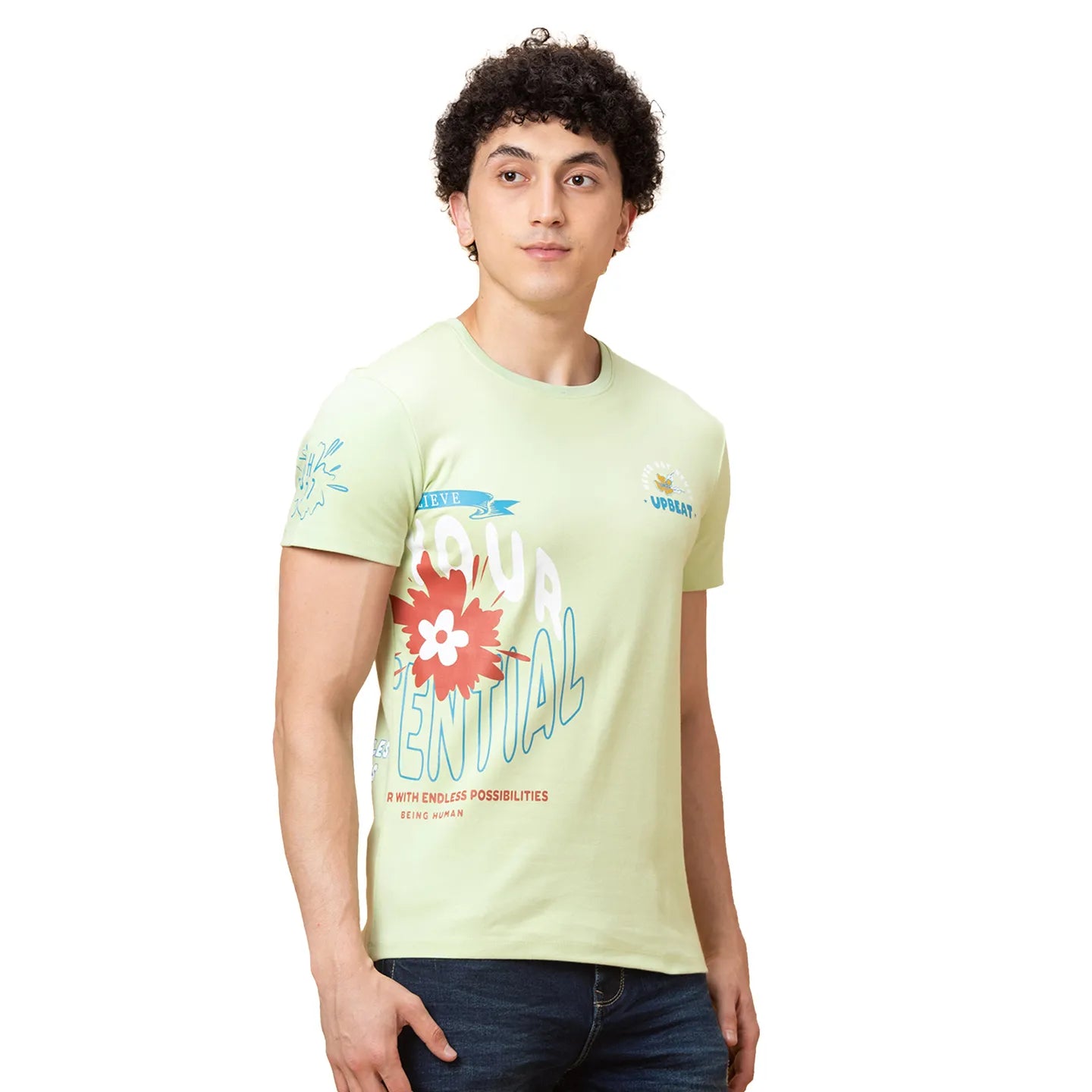 Green Slim Fit Round Neck Men's T-Shirt by Being Human Clothing