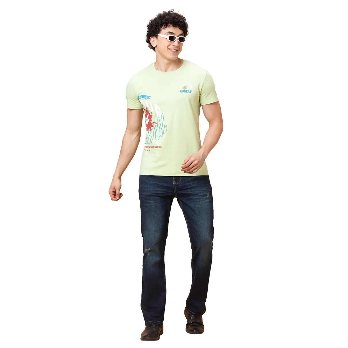 Green Slim Fit Round Neck Men's T-Shirt by Being Human Clothing
