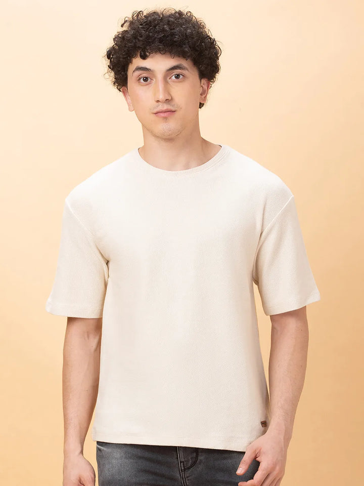 Beige Easy Fit Round Neck Men's T-Shirt by Being Human Clothing