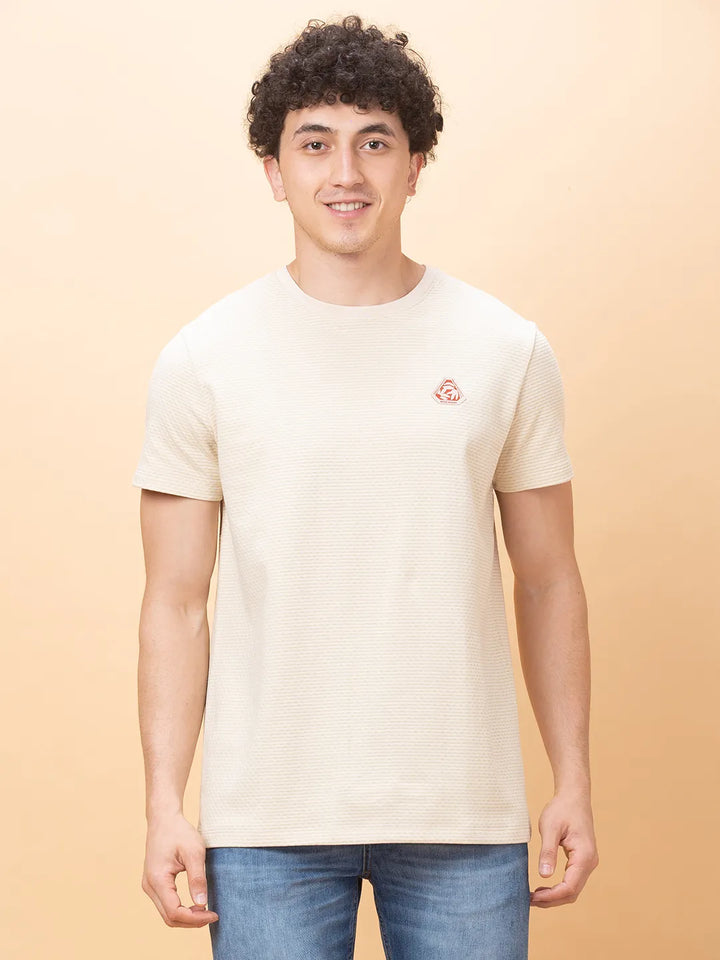 Beige Regular Fit Round Neck Men's T-Shirt by Being Human Clothing