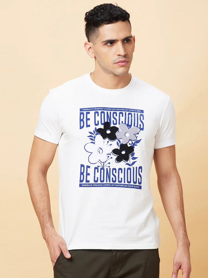 Off White Regular Fit Round Neck Men's T-Shirt by Being Human Clothing