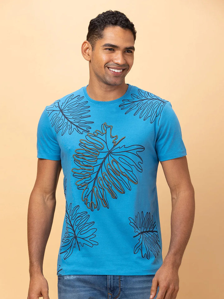 Blue Regular Fit Round Neck Men's T-Shirt by Being Human Clothing