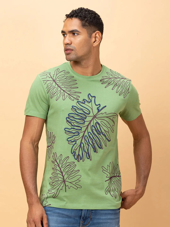 Fern Green Regular Fit Round Neck Men's T-Shirt by Being Human Clothing