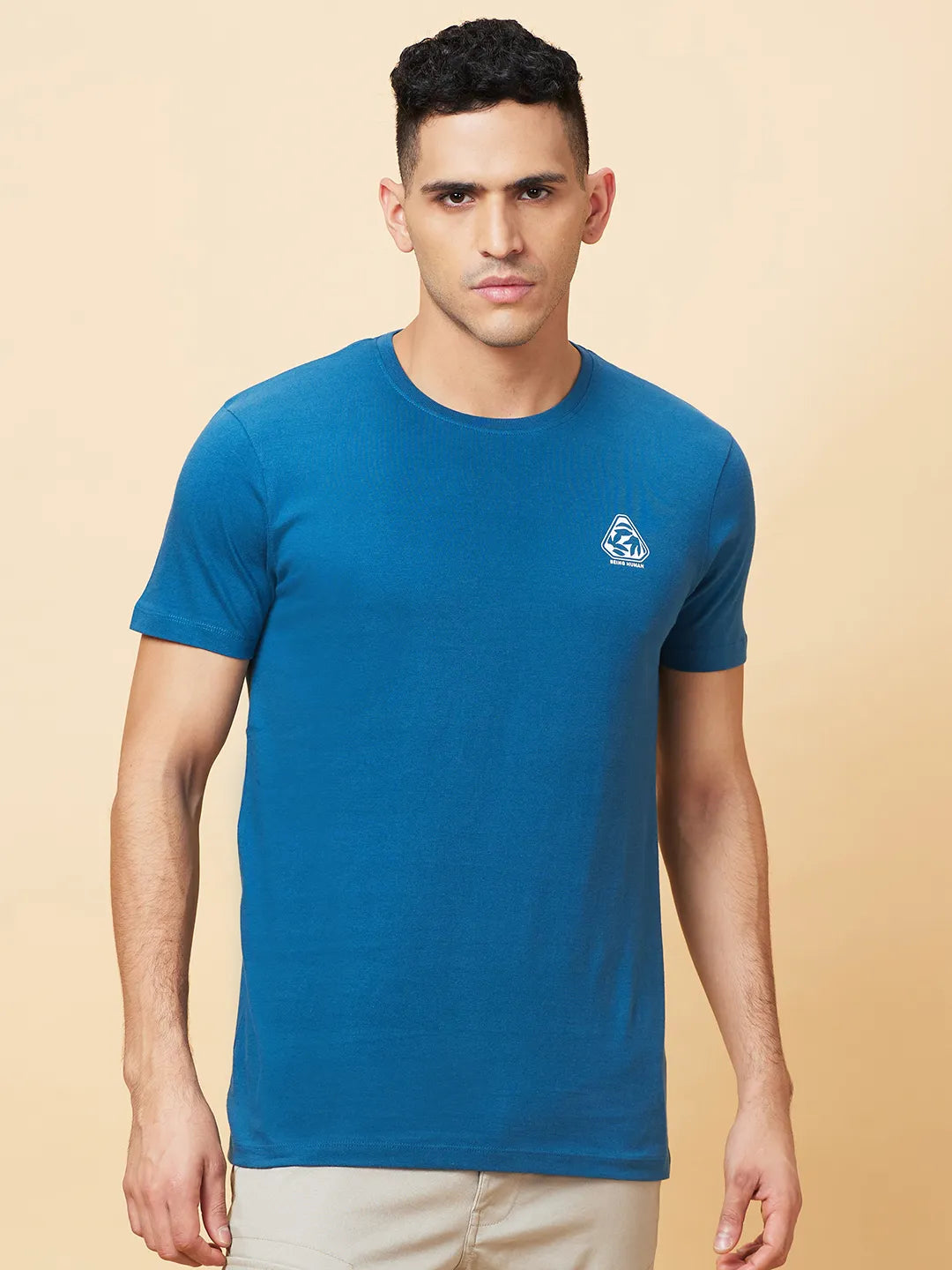 Deep Teal Regular Fit Round Neck Men's T-Shirt by Being Human Clothing