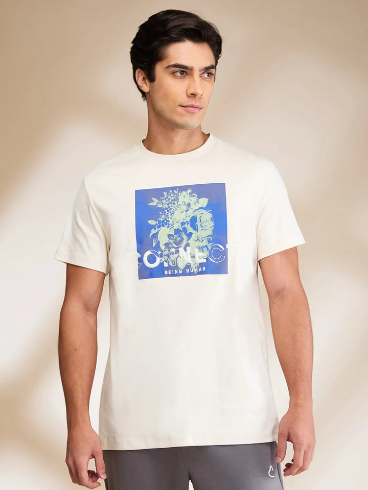 Beige Regular Fit Round Neck Men's T-Shirt by Being Human Clothing