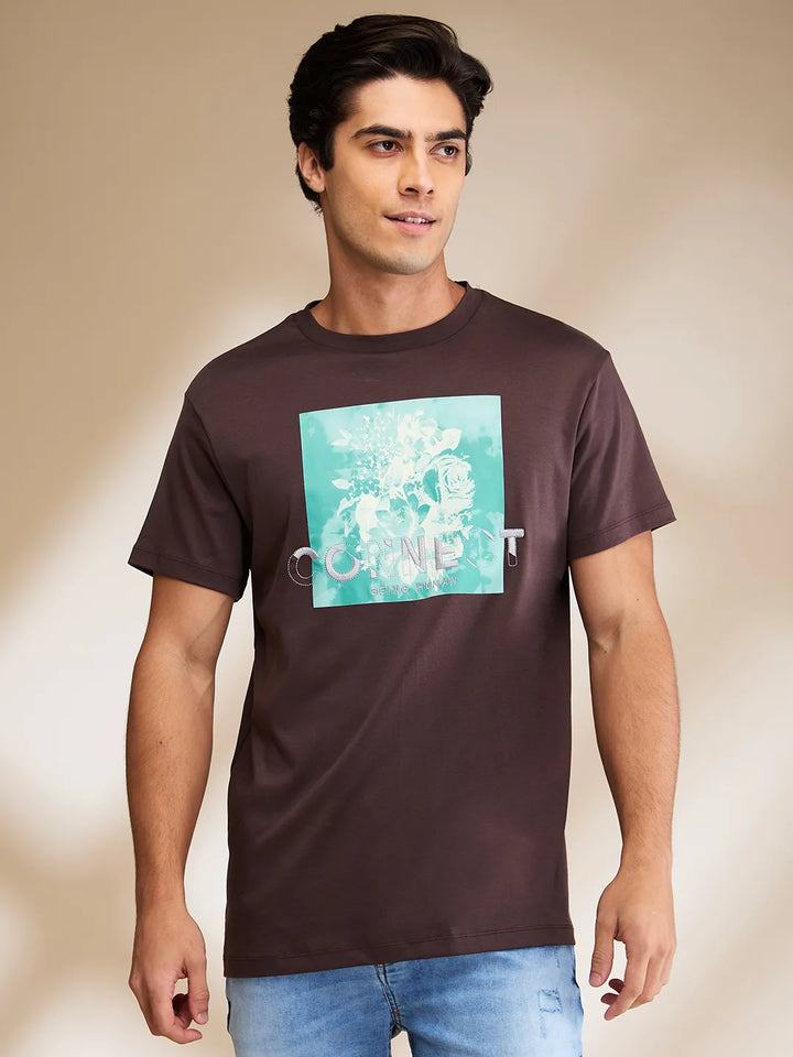 Brown Regular Fit Men's Short Sleeves T-Shirt by Being Human Clothing