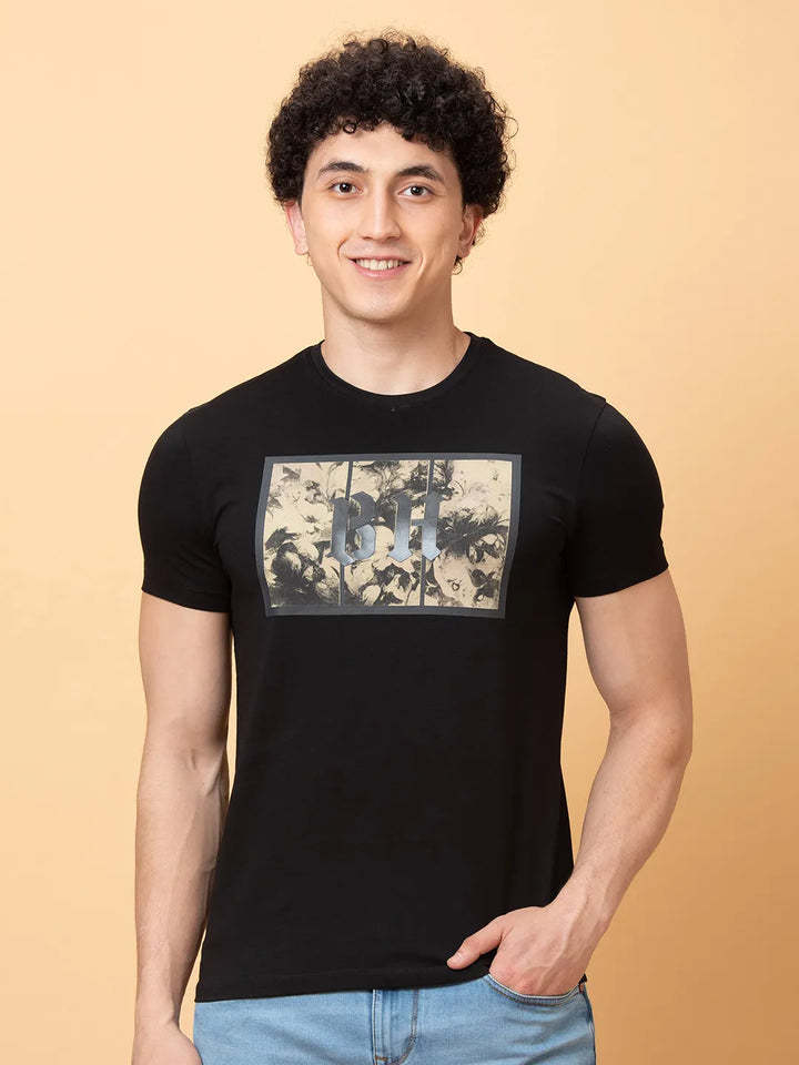 Black Regular Fit Round Neck Men's T-Shirt by Being Human Clothing