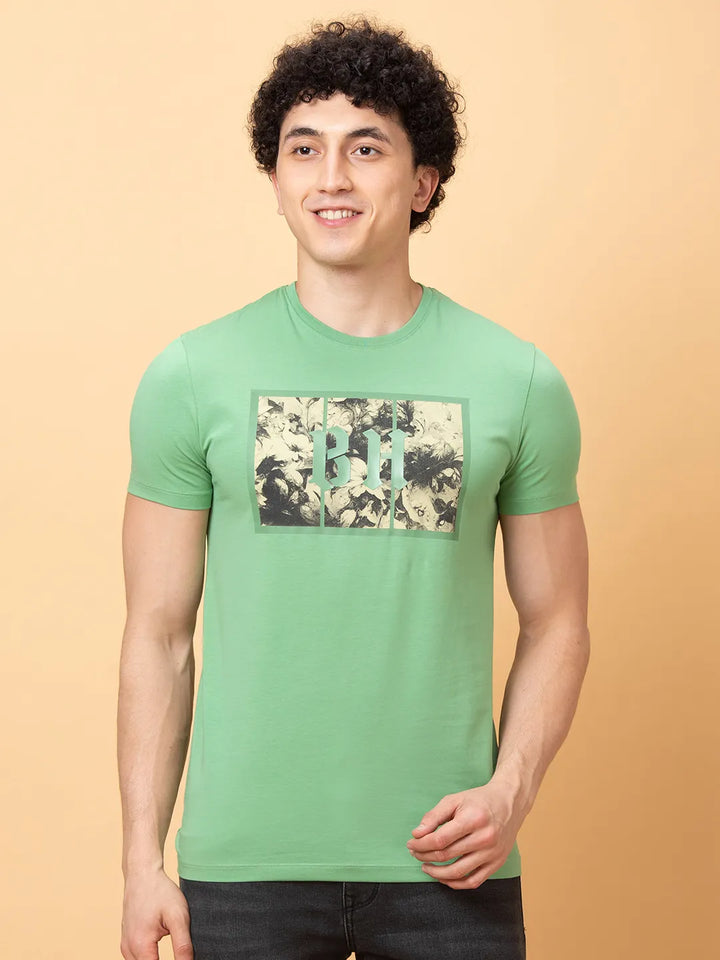 Green Regular Fit Round Neck Men's T-Shirt by Being Human Clothing