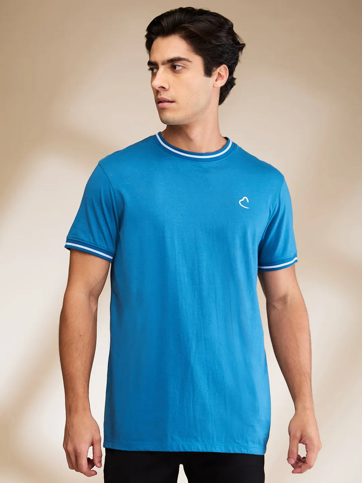Blue Regular Fit Round Neck Men's T-Shirt by Being Human Clothing