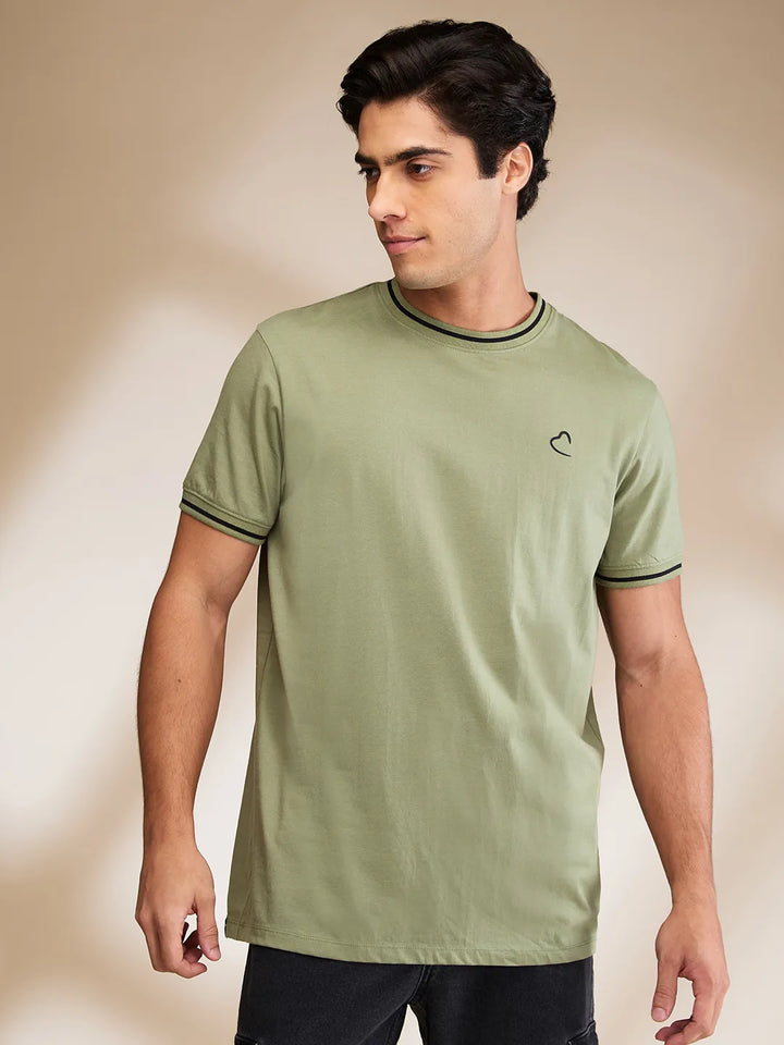 Olive Regular Fit Round Neck Men's T-Shirt by Being Human Clothing