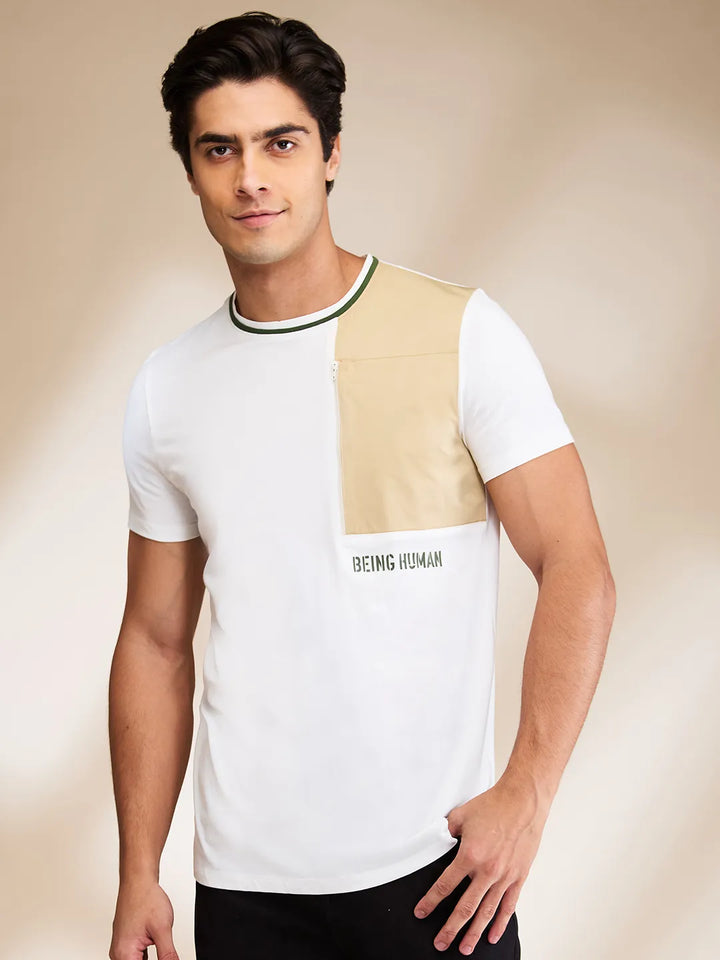 White Slim Fit Round Neck Men's T-Shirt by Being Human Clothing