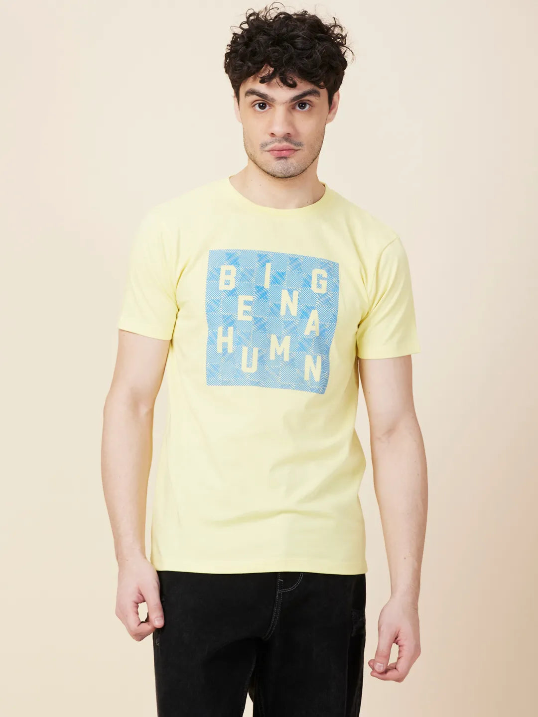 Being Human Clothing Men Yellow Graphic Crew Neck T-Shirt