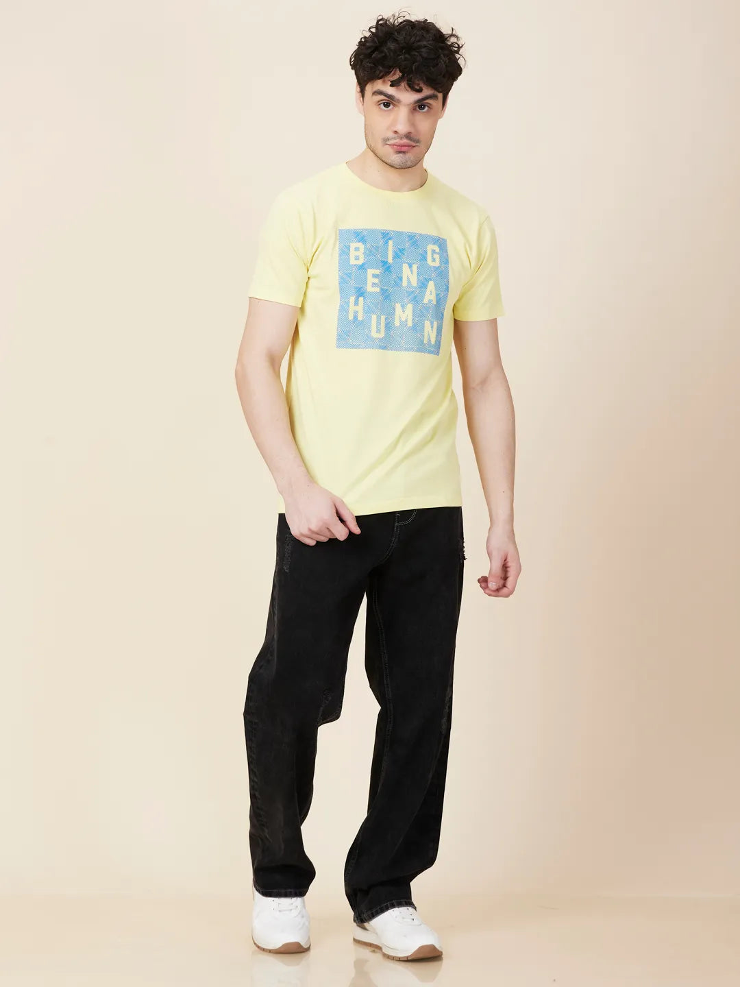 Being Human Clothing Men Yellow Graphic Crew Neck T-Shirt