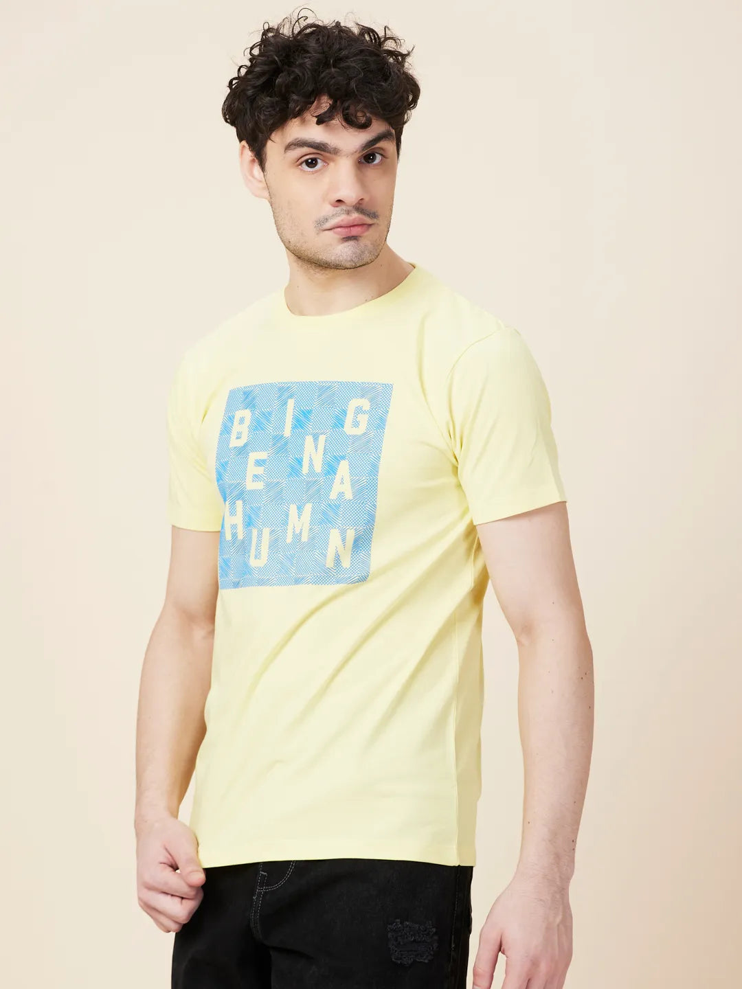 Being Human Clothing Men Yellow Graphic Crew Neck T-Shirt