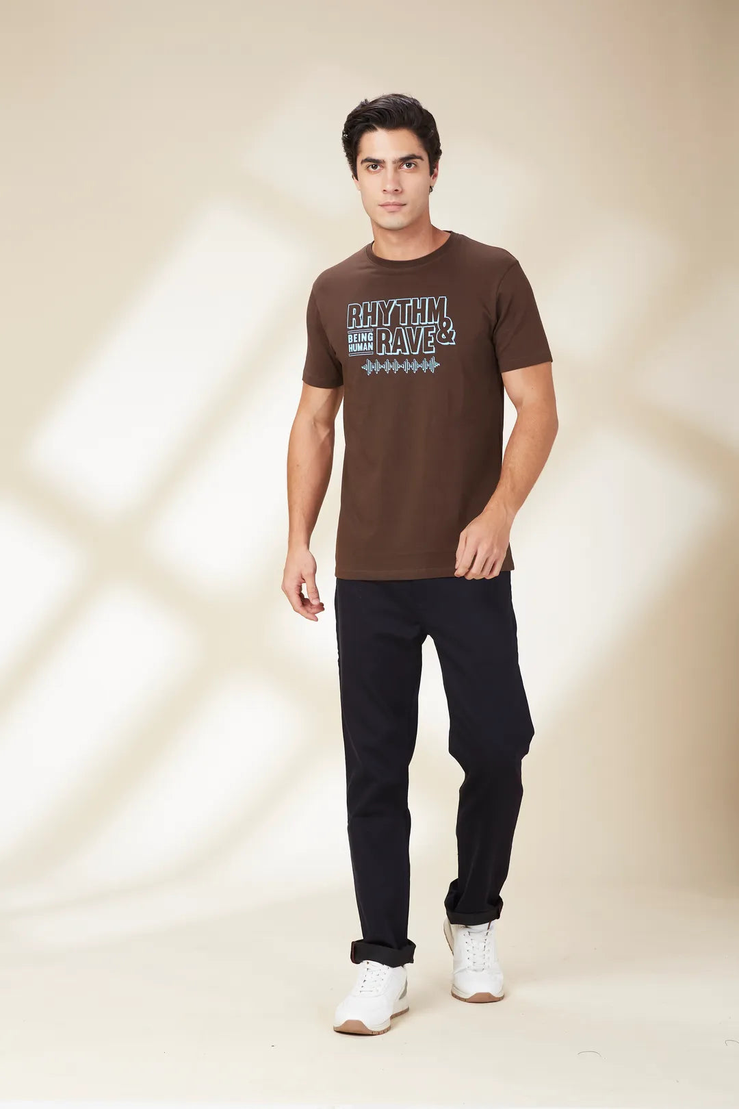 Brown Slim Fit Round Neck Men's T-Shirt by Being Human Clothing