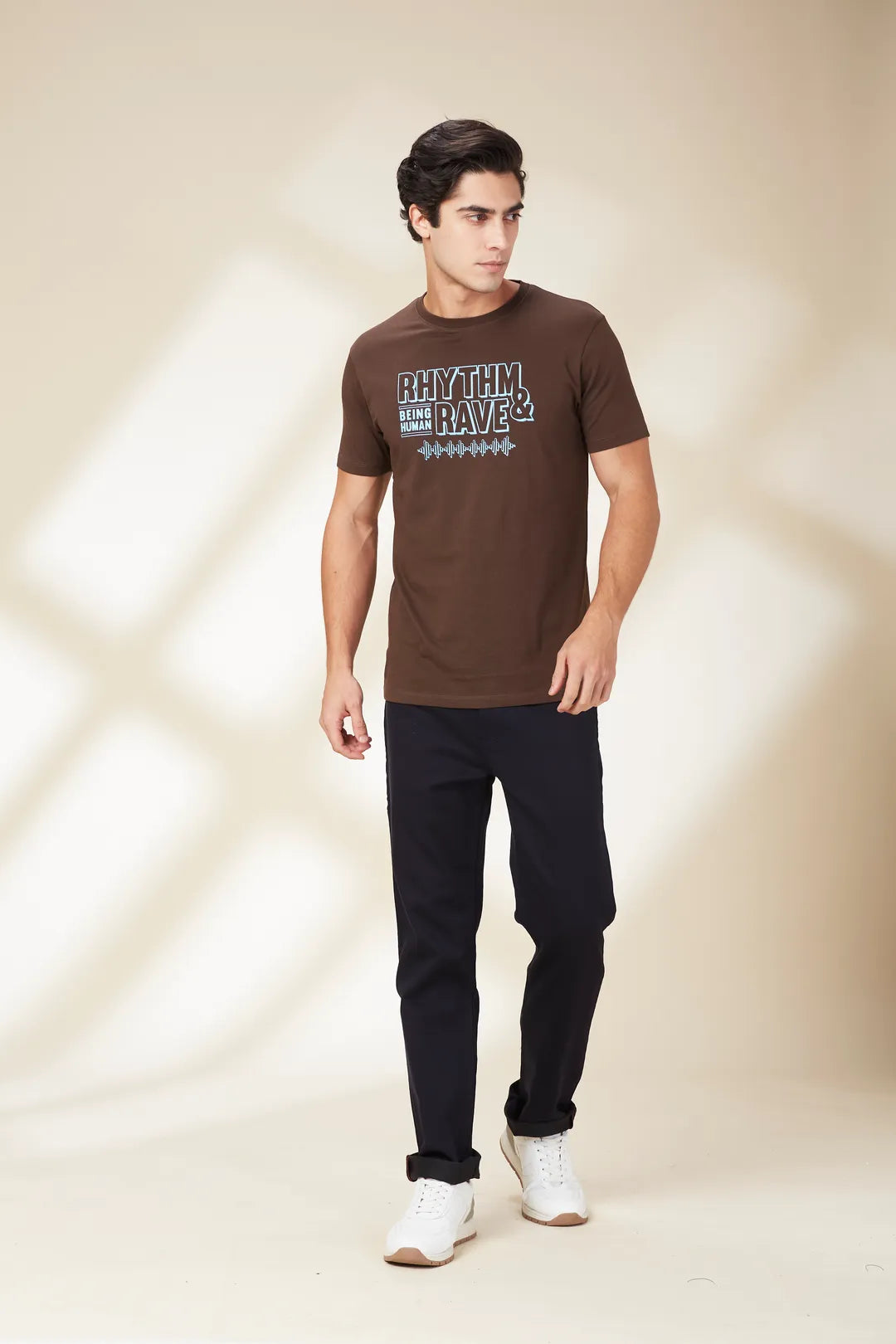 Brown Slim Fit Round Neck Men's T-Shirt by Being Human Clothing