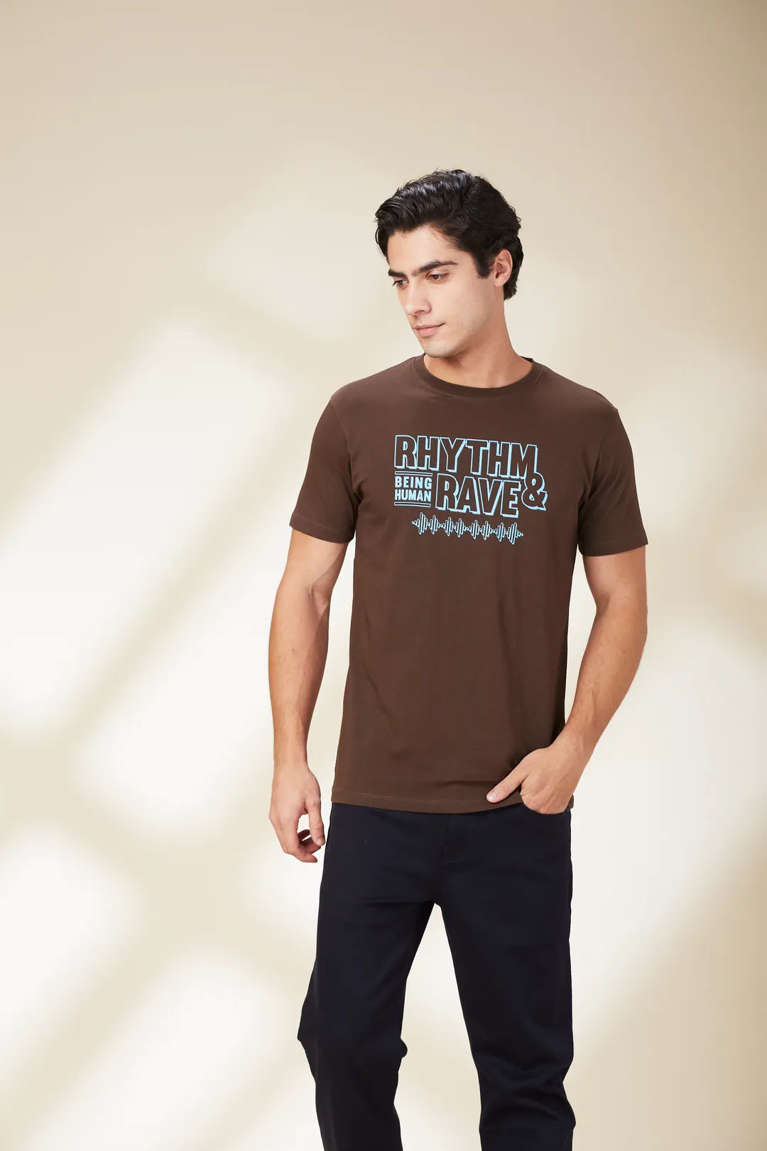 Brown Slim Fit Round Neck Men's T-Shirt by Being Human Clothing