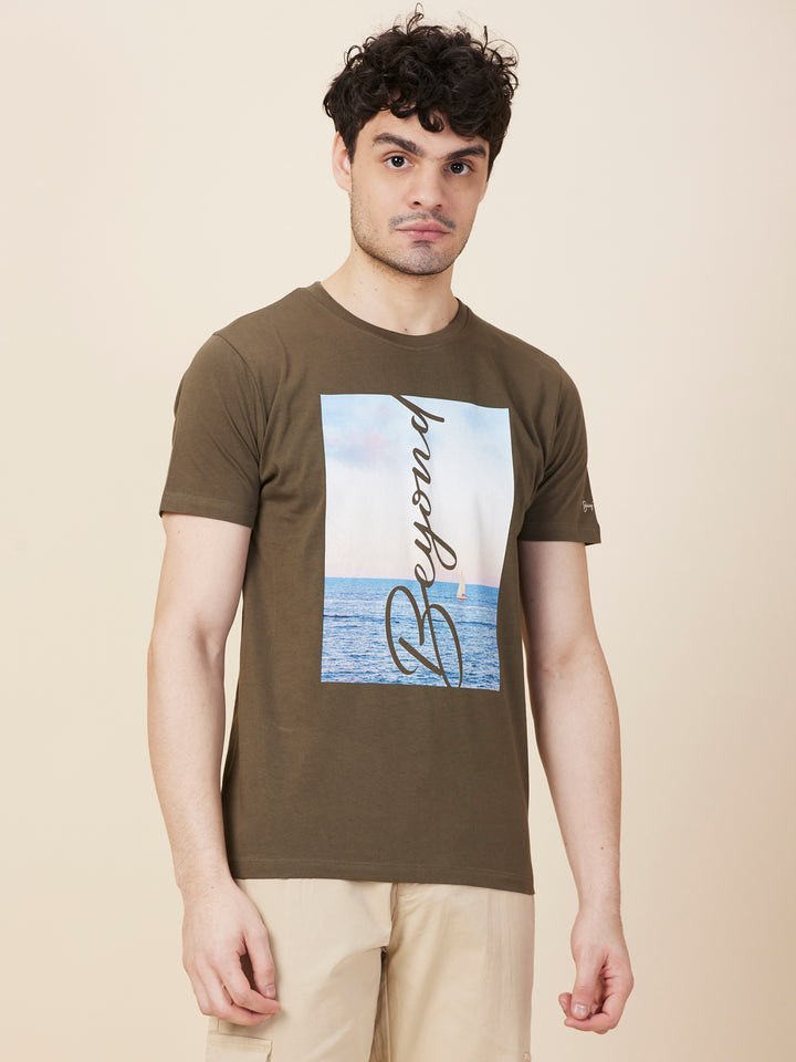 Olive Slim Fit Round Neck Mens T-shirt