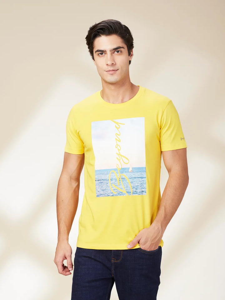 Yellow Slim Fit Round Neck Men's T-Shirt by Being Human Clothing